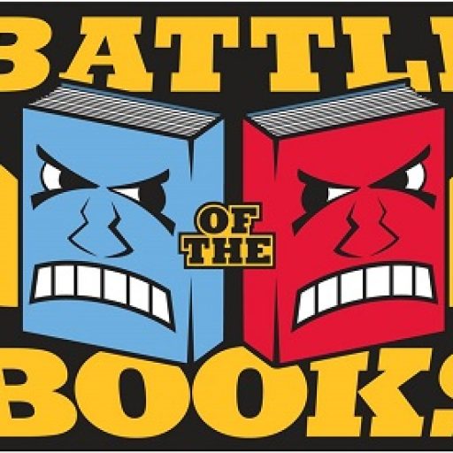 Red and Blue Books with Yellow Battle of the Books Text.